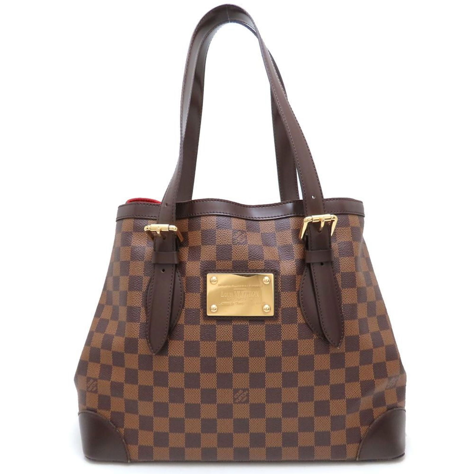 Hampstead Canvas Tote Bag by Louis Vuitton in Brown: Hampstead Canvas Tote Bag by Louis Vuitton in Brown This Louis Vuitton Hampstead handbag features a brown canvas exterior with gold-tone metal fittings. Designed for women, it offers ample space and a
