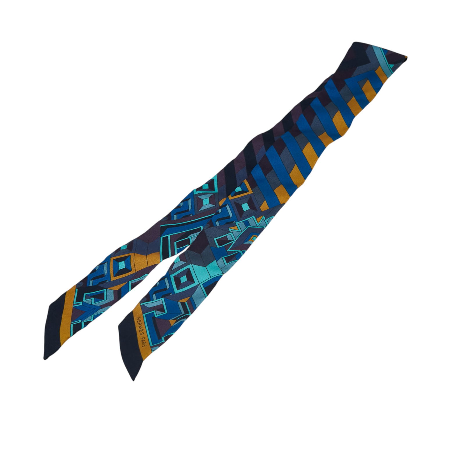 Hermes Le Fil d'Ariane Blue Silk Twilly Scarf 100% Silk (1 of 5)