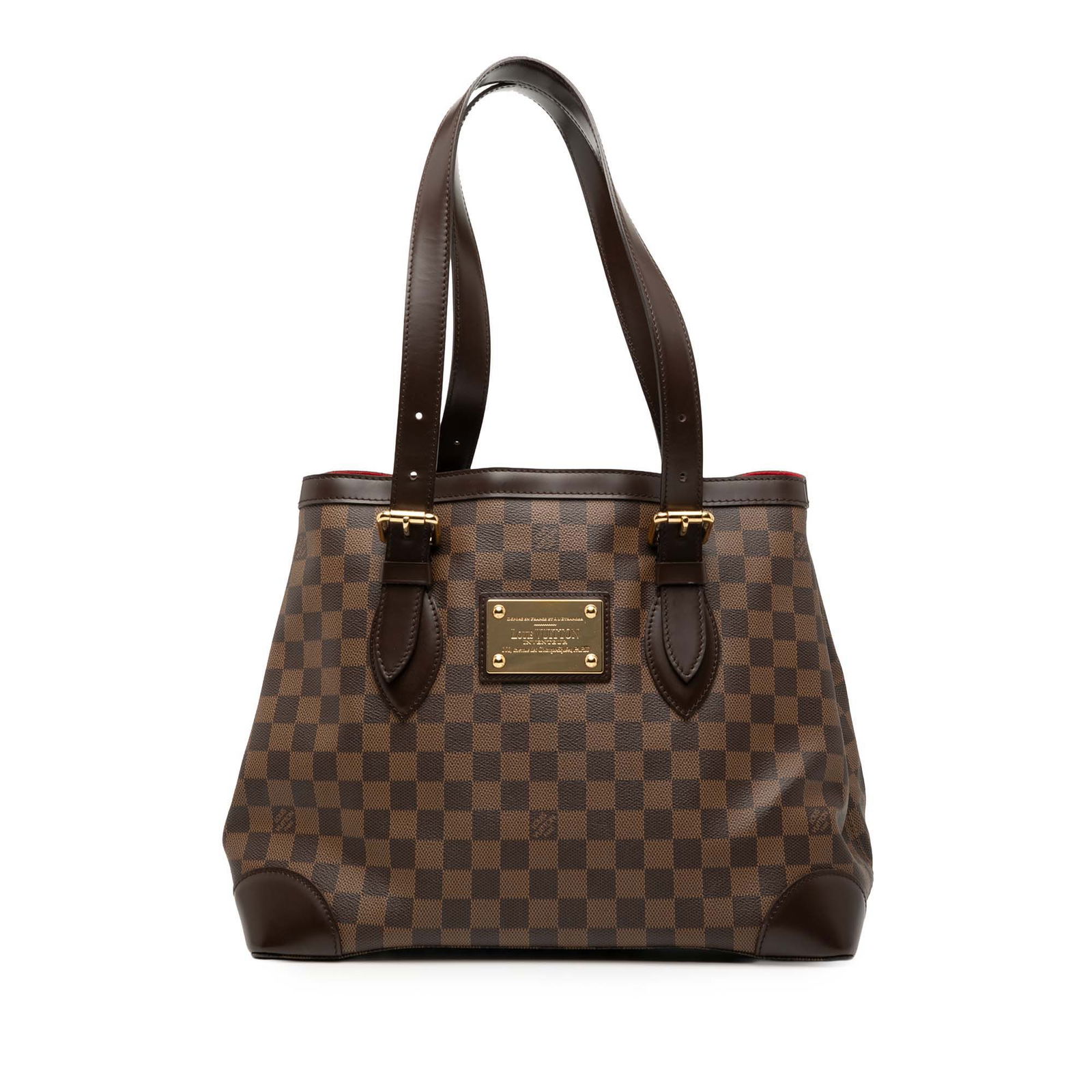 Louis Vuitton Hampstead MM tote bag in Damier Ebene canvas with leather accents: Louis Vuitton Hampstead MM tote bag in Damier Ebene canvas with leather accents The Louis Vuitton Damier Ebene Hampstead MM is crafted from signature Damier Ebene canvas with leather trim and features