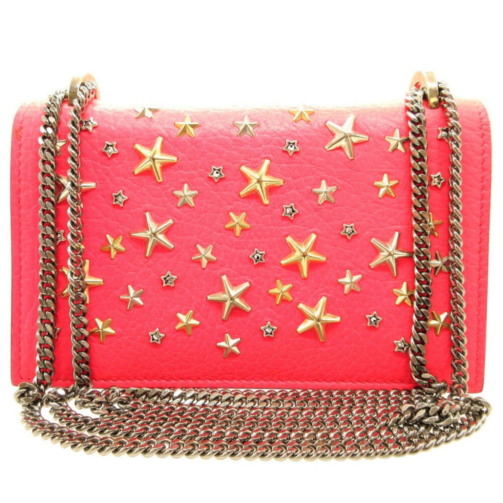 Pink Leather Star Shoulder Bag by Jimmy Choo: Pink Leather Star Shoulder Bag by Jimmy Choo The Jimmy Choo Star shoulder bag features premium pink leather accented with silver hardware, offering a blend of luxury and practicality. Designed for wom