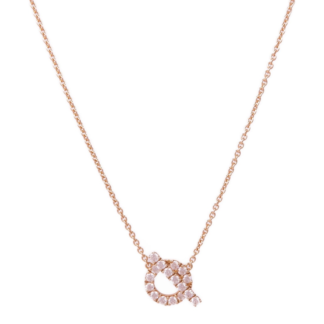 HERMES Finesse Pendant Necklace 18K Pink Gold with Diamond: HERMES Finesse Pendant Necklace 18K Pink Gold with Diamond This exquisite HERMES Finesse Pendant Necklace is crafted from luxurious 18K pink gold (K18PG) and features a stunning clear diamond as its m
