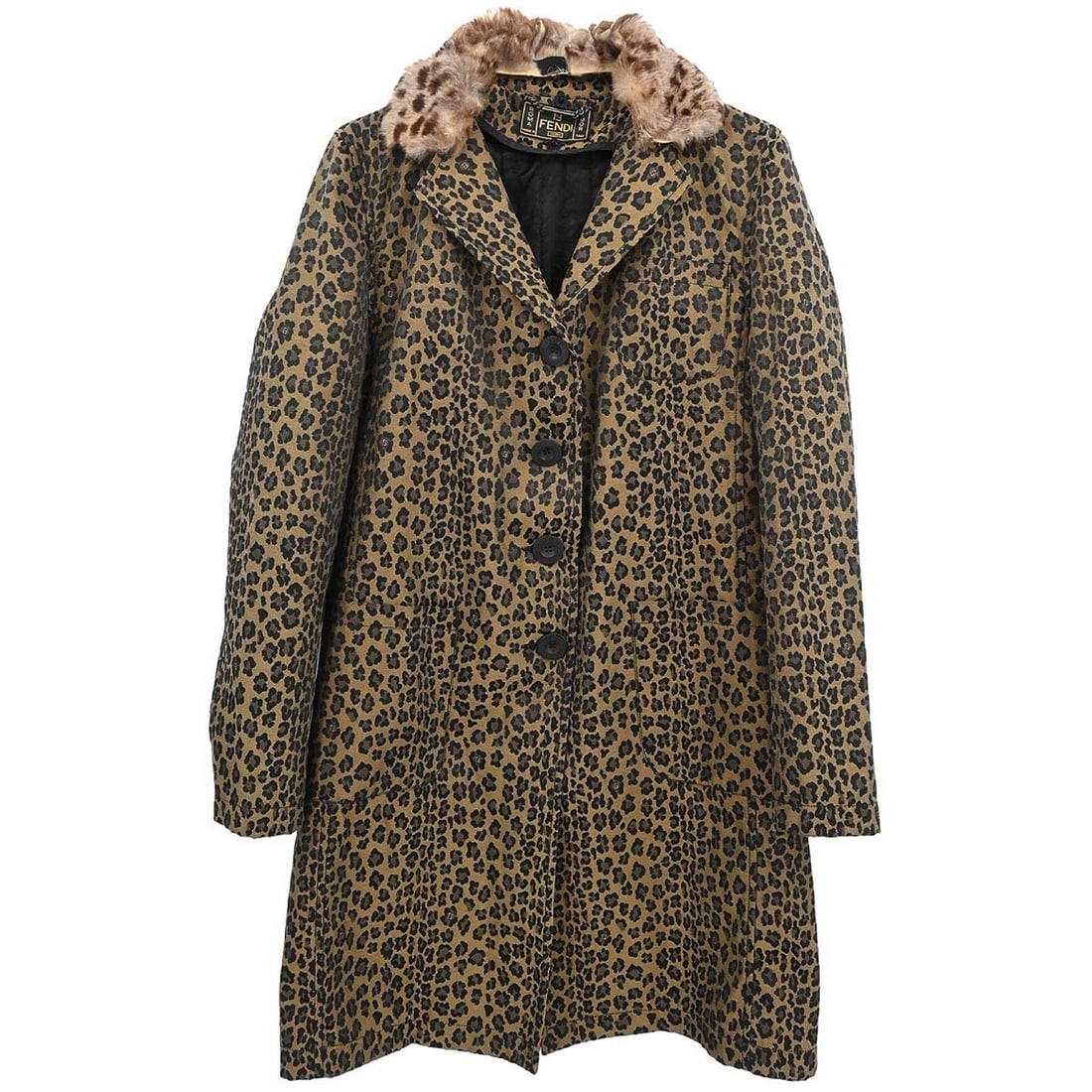 Fendi Brown Leopard Print Coat Size 40 Polyester Cotton: Fendi Brown Leopard Print Coat Size 40 Polyester Cotton This Fendi coat features a striking leopard print in brown tones. Crafted from a blend of 70% polyester and 30% cotton, it is designed in a regu