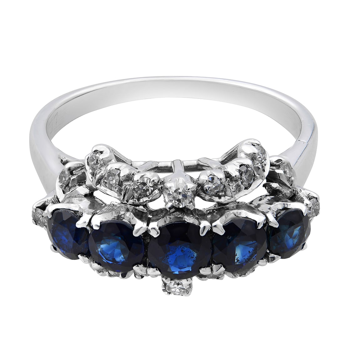 Estate 18K White Gold Sapphire Diamond Cocktail Ring 1.0cttw 0.35cttw Size 9.25: Estate 18K White Gold Sapphire Diamond Cocktail Ring 1.0cttw 0.35cttw Size 9.25 This exquisite Estate cocktail ring is crafted from 18K white gold and showcases a stunning combination of natural blue