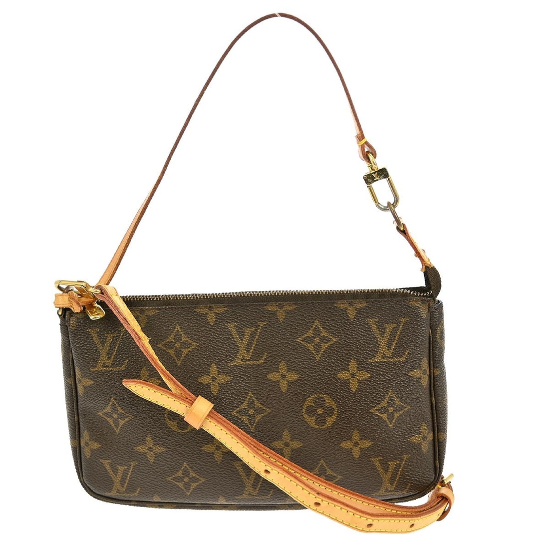 Louis Vuitton Pochette Accessoires Monogram Canvas Top Handle Small Handbag M51980: Louis Vuitton Pochette Accessoires Monogram Canvas Top Handle Small Handbag M51980 This Louis Vuitton Pochette Accessoires handbag features the iconic Monogram canvas leather exterior in brown, comple