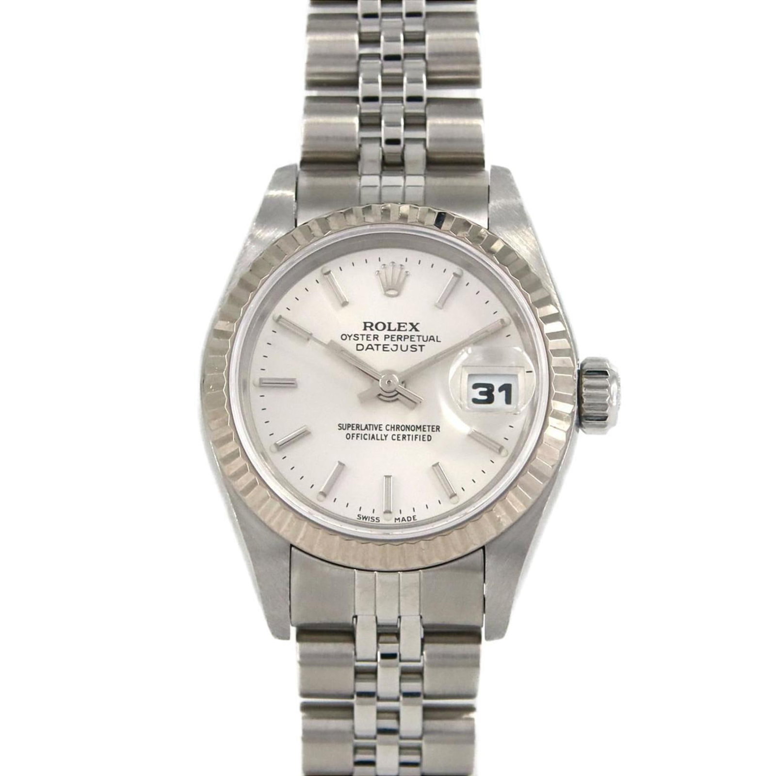 Steel Rolex Datejust Men's Silver Watch 26mm Swiss Made: Steel Rolex Datejust Men's Silver Watch 26mm Swiss Made This Rolex Datejust men's watch features a silver steel case and bracelet, crafted in Switzerland. The watch has undergone overhaul and polishin