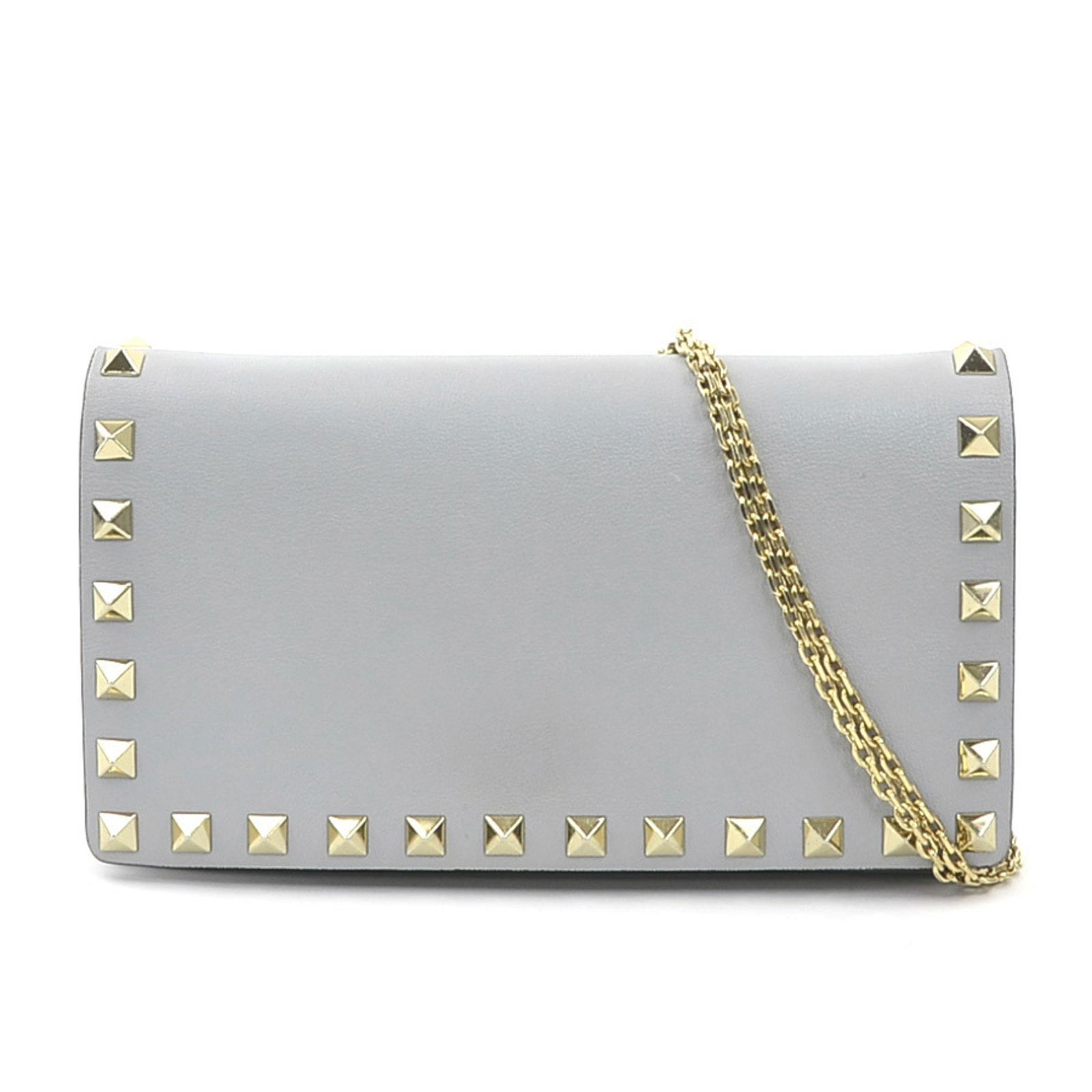 Grey Leather Rockstud Wallet by Valentino Garavani Italy: Grey Leather Rockstud Wallet by Valentino Garavani Italy This Valentino Garavani Rockstud bag features a sophisticated grey leather exterior accented by signature Rockstud detailing. Designed for wome