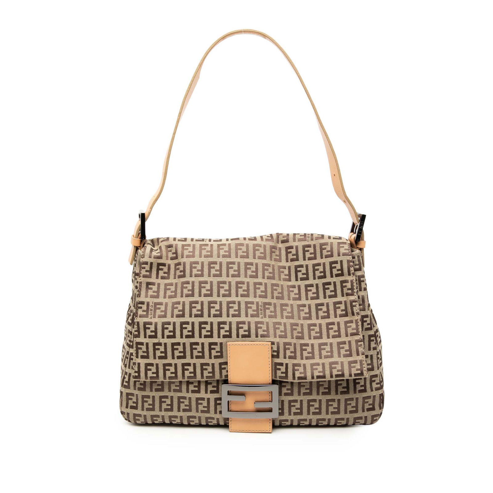 Fendi Mamma Forever Zucchino Canvas Shoulder Bag Brown: Fendi Mamma Forever Zucchino Canvas Shoulder Bag Brown This Fendi Zucchino Canvas Mamma Forever bag features a brown canvas body with the brand's signature pattern, a flat leather strap, a top flap wi
