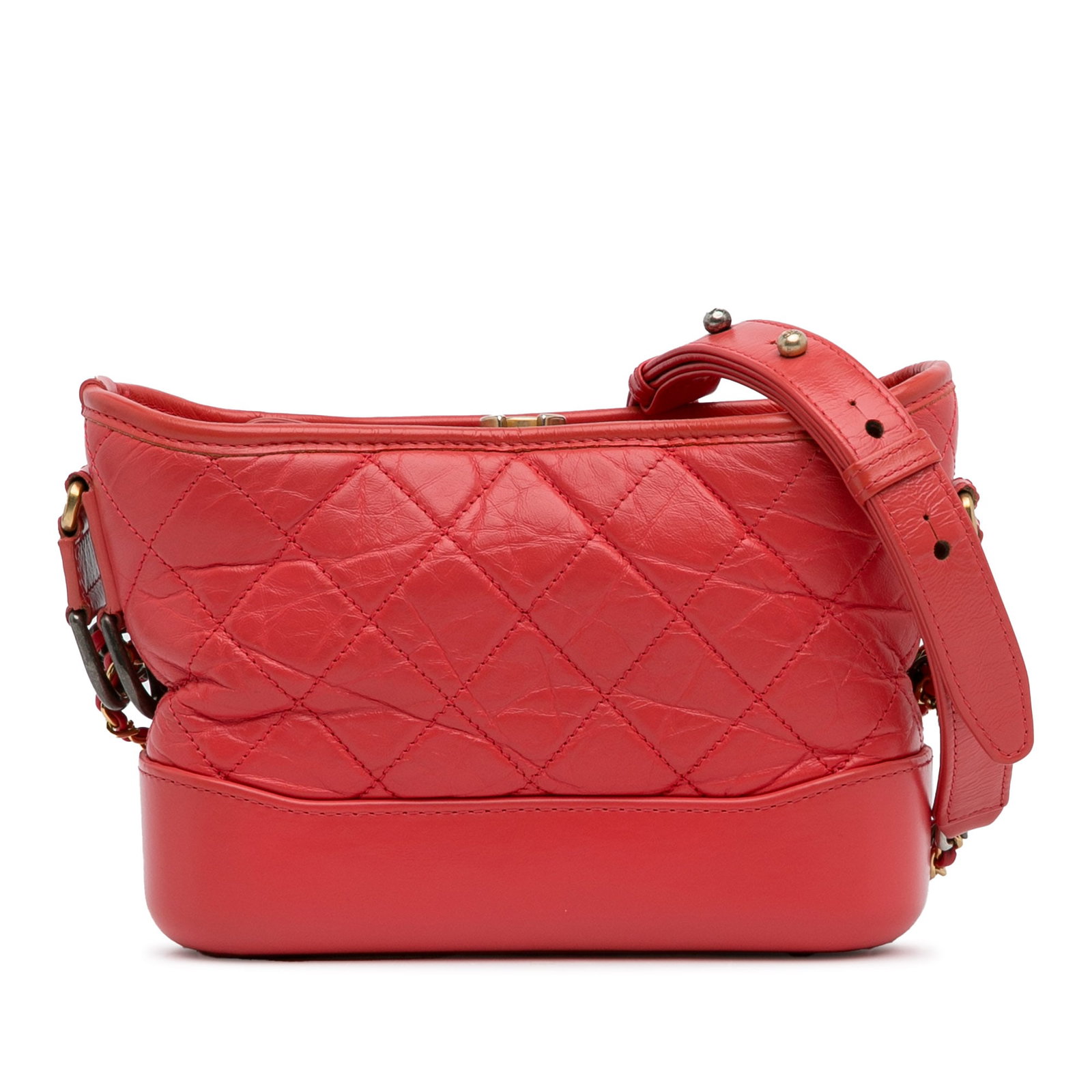 Chanel Red Small Chevron Lambskin Gabrielle Crossbody Bag: Chanel Red Small Chevron Lambskin Gabrielle Crossbody Bag This Chanel Small Chevron Lambskin Gabrielle Crossbody bag is crafted from luxurious quilted lambskin leather in a striking red color. It feat