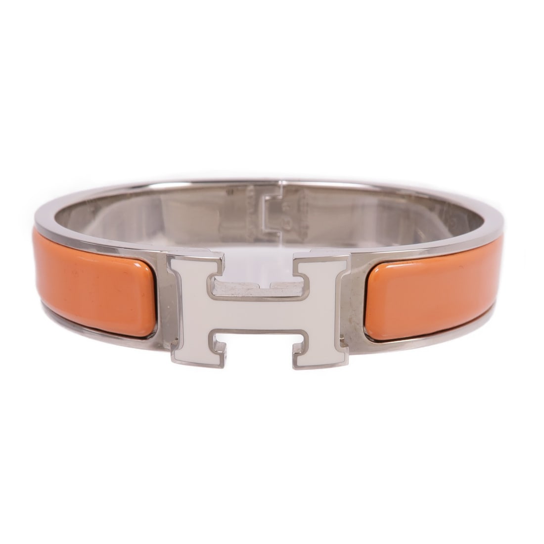 Hermes Clic H Orange and White Enamel Bracelet with Silver Metal (1 of 10)