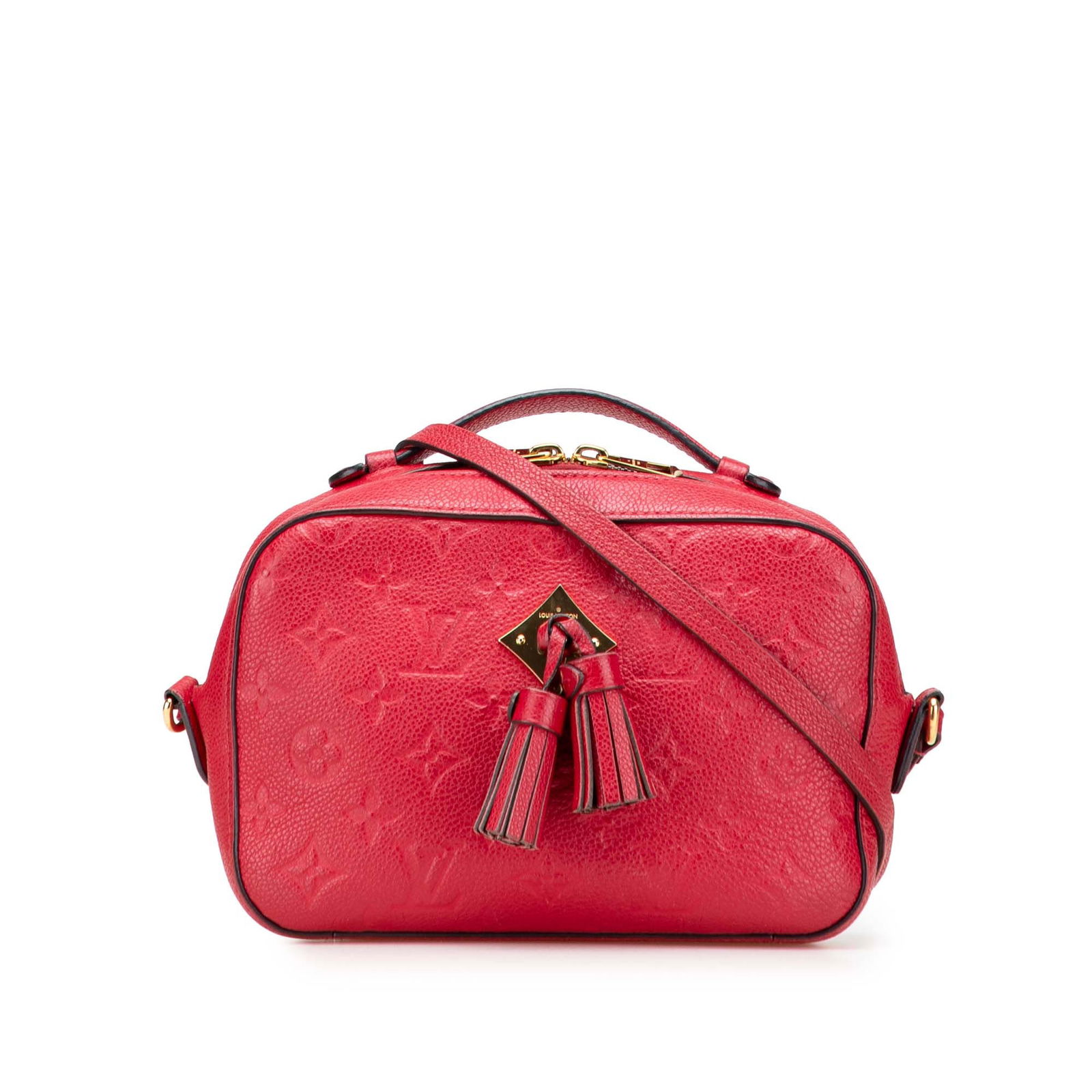 Louis Vuitton Monogram Empreinte Saintonge Red Leather Bag: Louis Vuitton Monogram Empreinte Saintonge Red Leather Bag Introducing the Louis Vuitton Monogram Empreinte Saintonge, a stylish and functional bag crafted from luxurious empreinte leather. This red b