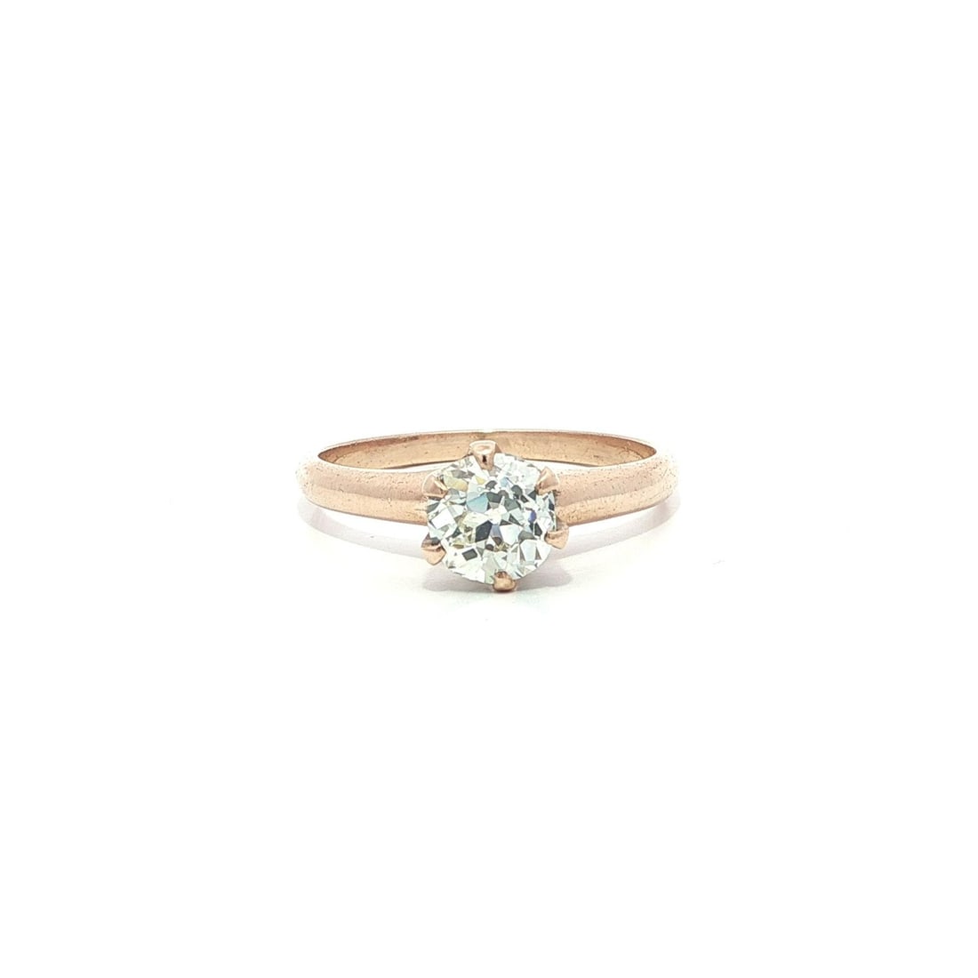 0.80ct Old Mine Cut Diamond Solitaire Ring in Antique Rosy Yellow Gold: 0.80ct Old Mine Cut Diamond Solitaire Ring in Antique Rosy Yellow Gold This antique engagement ring features a natural old mine cut diamond weighing approximately 0.80 carats, set in a 6-prong mountin