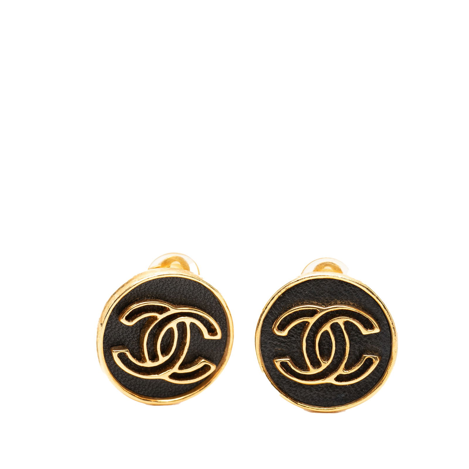 Chanel CC Clip On Earrings Gold Plated Metal with Leather Detail: Chanel CC Clip On Earrings Gold Plated Metal with Leather Detail These Chanel clip-on earrings feature a gold-tone metal body with leather accents. Designed for a stylish statement, they offer classic