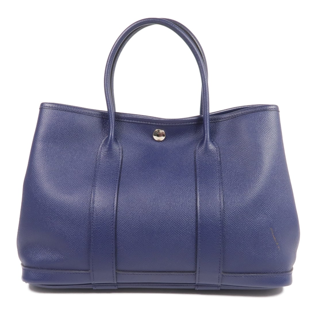 Hermes Garden Party TPM Bleu Saphir Epsom Leather Tote with Palladium Hardware: Hermes Garden Party TPM Bleu Saphir Epsom Leather Tote with Palladium Hardware This Hermes Garden Party TPM handbag features Epsom leather in a Bleu Saphir shade with palladium hardware. Crafted from