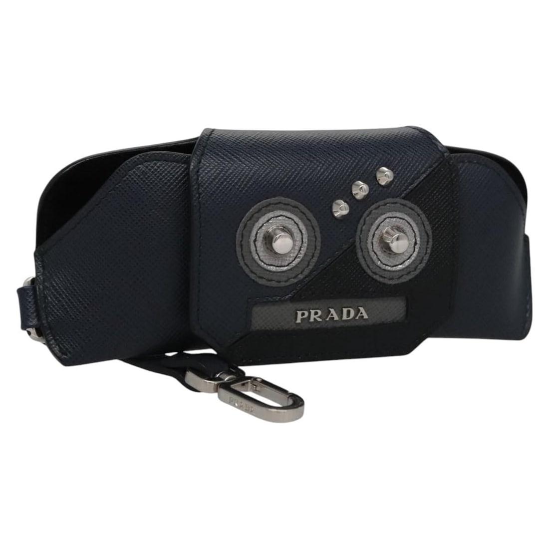 PRADA Navy Saffiano Leather Sunglass Case Pouch Authentic Italy: PRADA Navy Saffiano Leather Sunglass Case Pouch Authentic Italy This authentic PRADA sunglass case is crafted from luxurious Saffiano leather in a sophisticated navy hue. Designed as a pouch, it offer