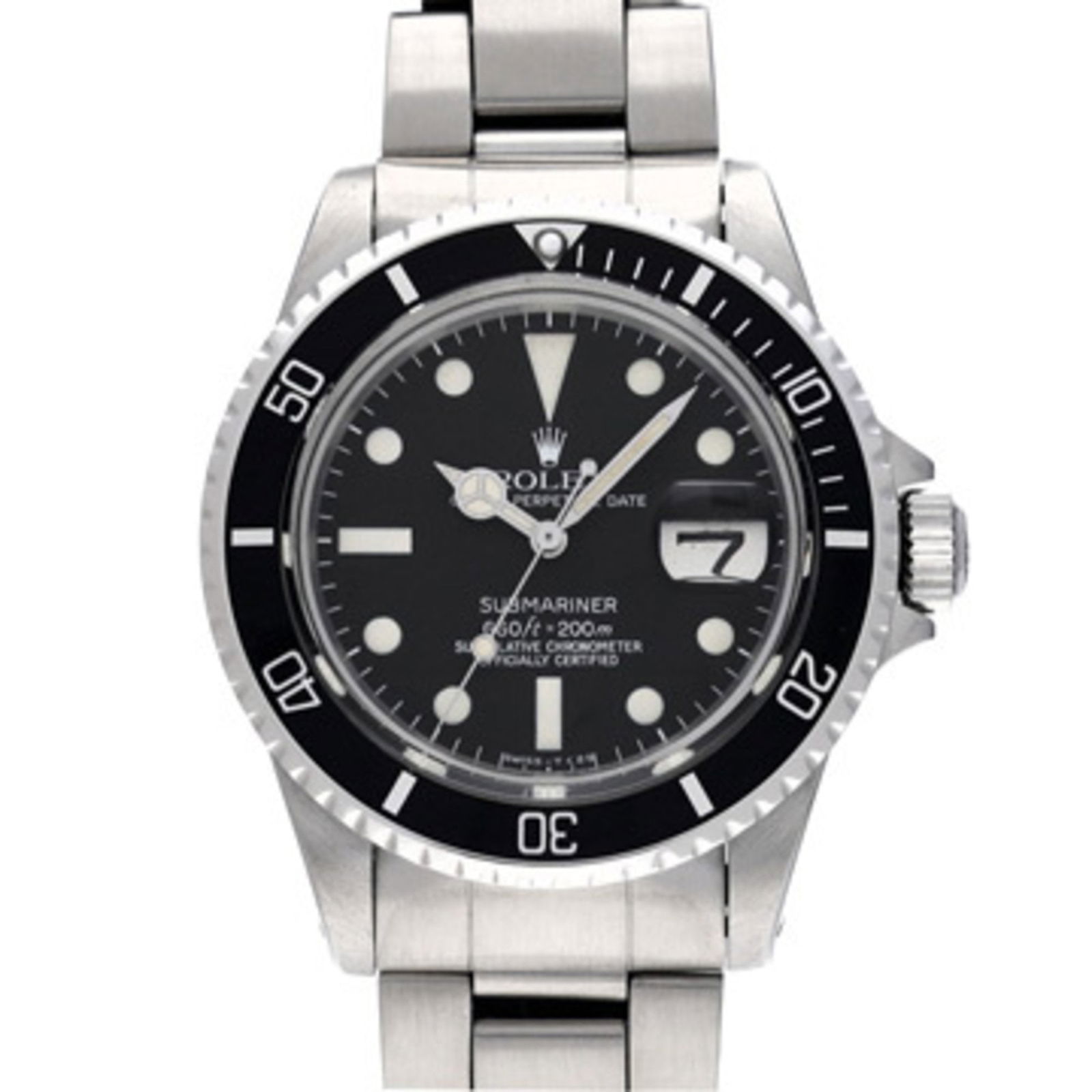 Steel Men's Dive Watch 40mm Black Dial by Rolex Submariner: Steel Men's Dive Watch 40mm Black Dial by Rolex Submariner This Rolex Submariner is a men's watch featuring a black dial and steel construction. Crafted in Switzerland, it is in good condition with on