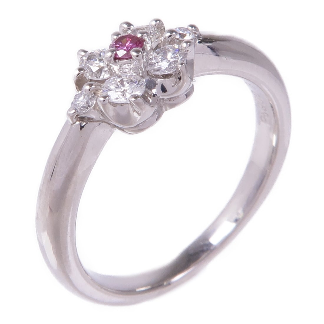 JEWELRY PT900 Platinum Diamond Ring US #6 Clear Stone (1 of 7)