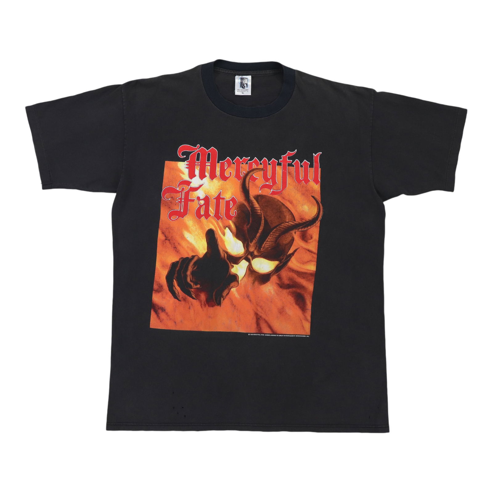 Vintage 1995 Mercyful Fate Black Cotton Concert T-Shirt Extra Large: Vintage 1995 Mercyful Fate Black Cotton Concert T-Shirt Extra Large This is an original vintage 1995 Mercyful Fate Tour shirt featuring both front and back graphics. The shirt is made from 100% cotton