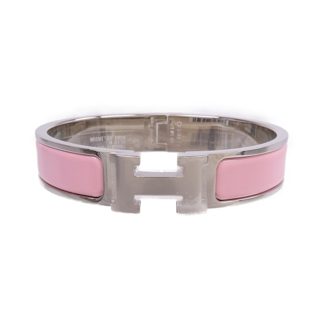 Pink Enamel Silver Tone Hermes Clic H Bracelet (1 of 11)
