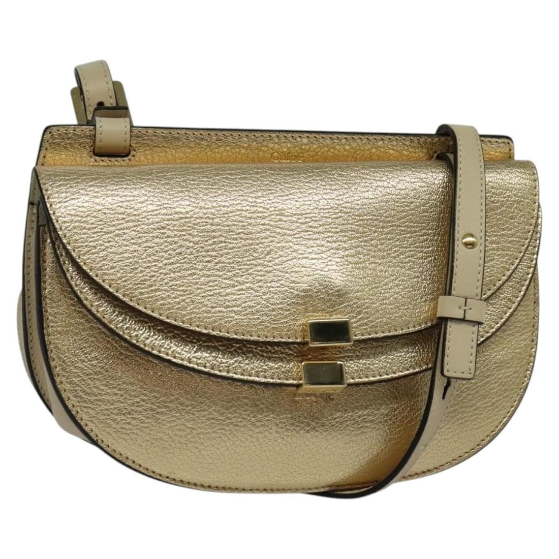 Chloe Georgia Gold Leather Shoulder Bag BA1844 with Guarantee Card: Chloe Georgia Gold Leather Shoulder Bag BA1844 with Guarantee Card Introducing the Chloe Georgia Shoulder Bag, a stylish accessory crafted from premium leather in a stunning gold hue. Measuring approx