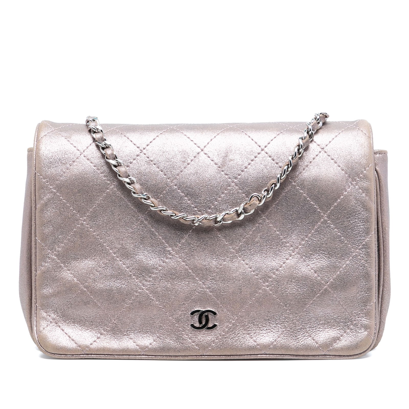 Chanel Metallic Pink Quilted Lambskin Wallet On Chain Shoulder Bag: Chanel Metallic Pink Quilted Lambskin Wallet On Chain Shoulder Bag This Chanel CC Quilted Metallic Lambskin Wallet On Chain features a pink quilted lambskin leather body with a metallic finish. It is