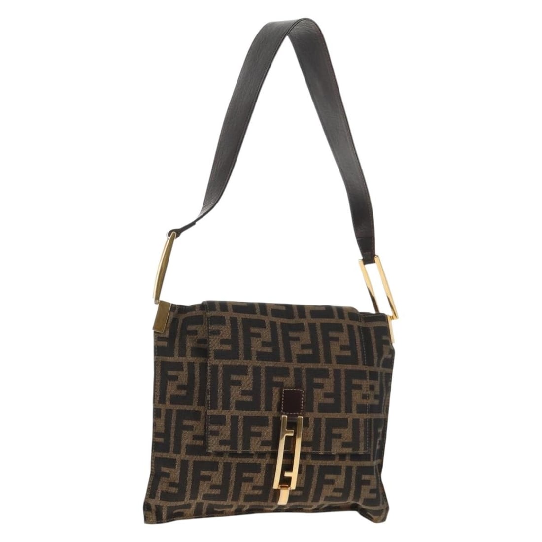 FENDI Zucca Canvas Mamma Baguette Shoulder Bag Black Brown Gold Auth: FENDI Zucca Canvas Mamma Baguette Shoulder Bag Black Brown Gold Auth This authentic FENDI Mamma Baguette Shoulder Bag showcases the iconic Zucca canvas design in a striking blend of black, brown, and