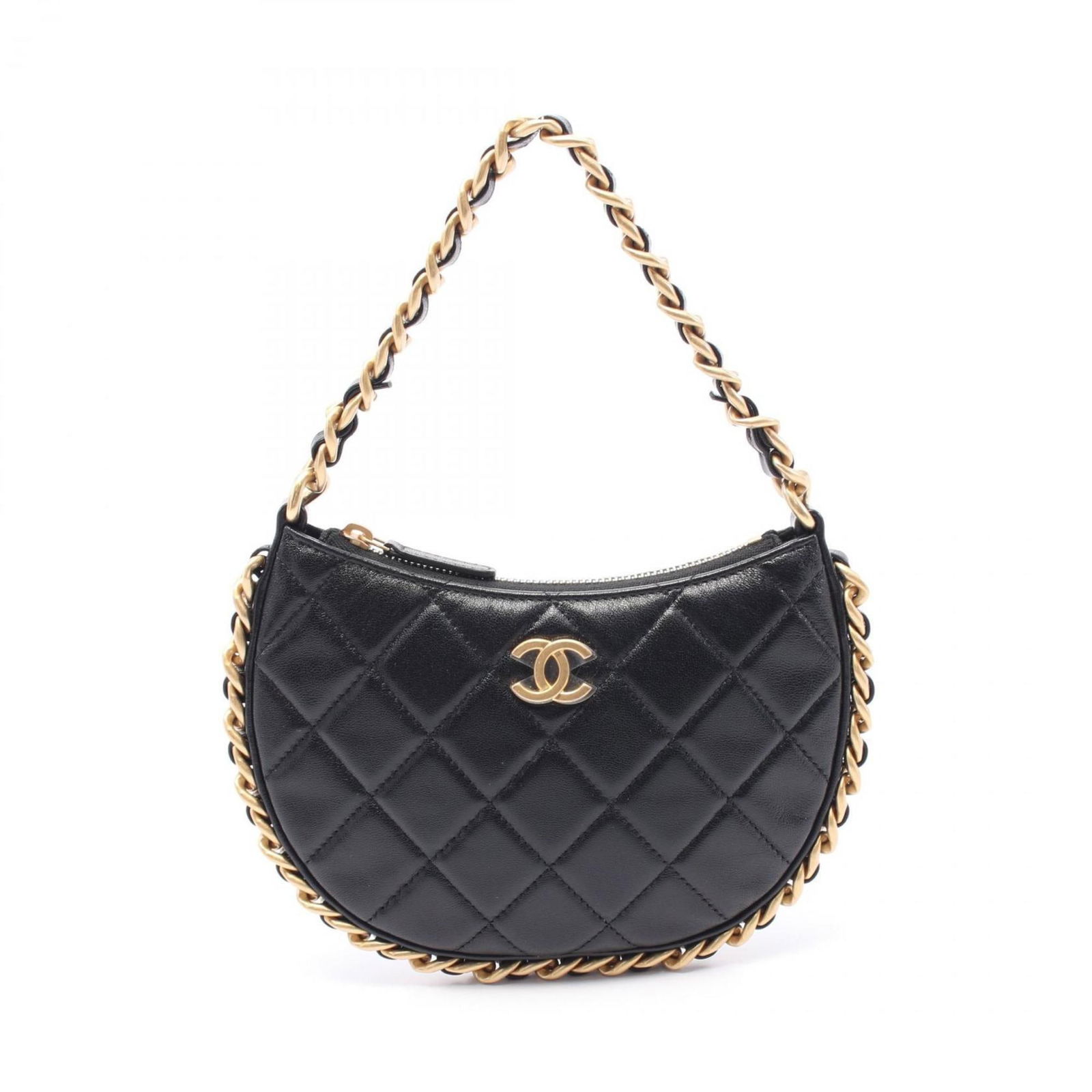 Black Leather Chain Around Bag by Chanel 15cm x 20cm: Black Leather Chain Around Bag by Chanel 15cm x 20cm This Chanel Chain Around bag is crafted from black leather and features a sleek design. It is in excellent condition, with well-maintained exterior