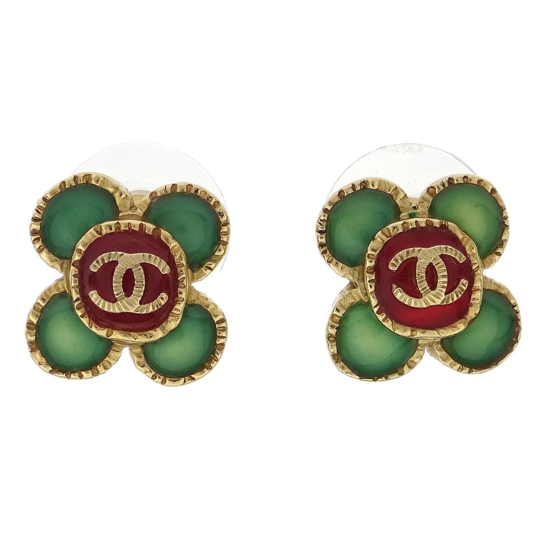 Gold Plated Clover Motif Pierced Earrings by Chanel A18C (1 of 4)