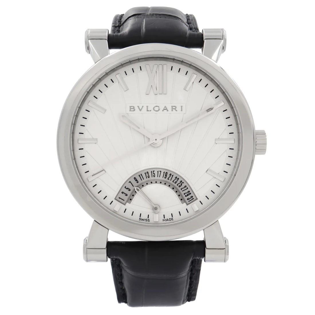 Bvlgari Sotirio SB42SDR Automatic Steel Watch with White Dial: Bvlgari Sotirio SB42SDR Automatic Steel Watch with White Dial This Bvlgari Sotirio Retrograde watch combines elegance with functionality, featuring a classic white dial complemented by a polished stai
