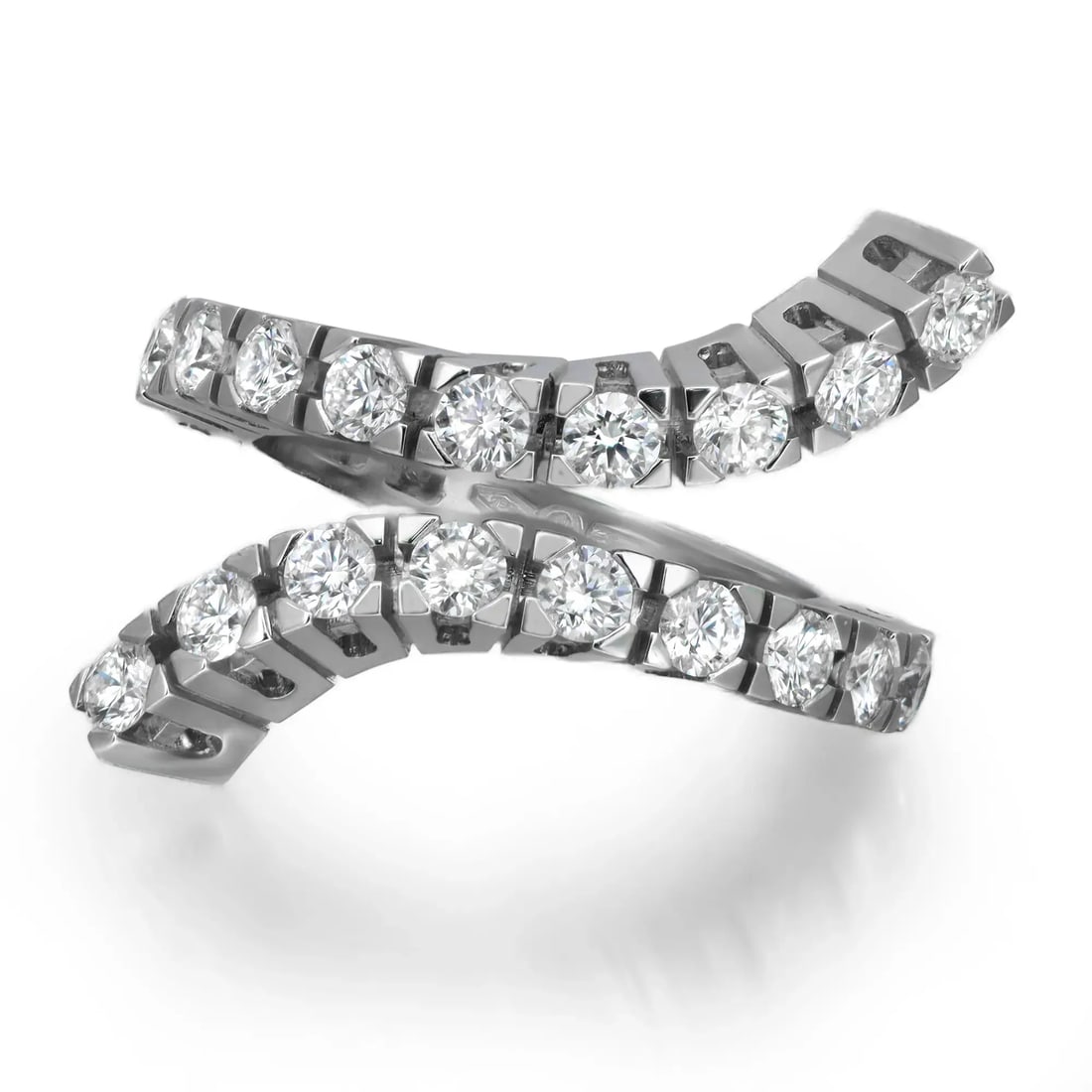 Damiani 18K White Gold Round Diamond Open Ring 1.26Cttw Adjustable Size 5.5: Damiani 18K White Gold Round Diamond Open Ring 1.26Cttw Adjustable Size 5.5 Elevate your jewelry collection with this exquisite Damiani round cut diamond open ring. Crafted from lustrous 18K white gol