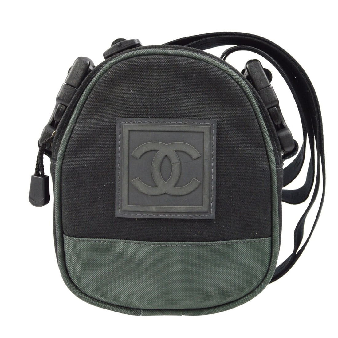Chanel Sport Line Bum Bag Black Canvas Detachable Strap: Chanel Sport Line Bum Bag Black Canvas Detachable Strap Discover the stylish Chanel Black Green Sport Line Bum Shoulder Bag, perfect for casual outings. This small bum bag features a convenient zip cl