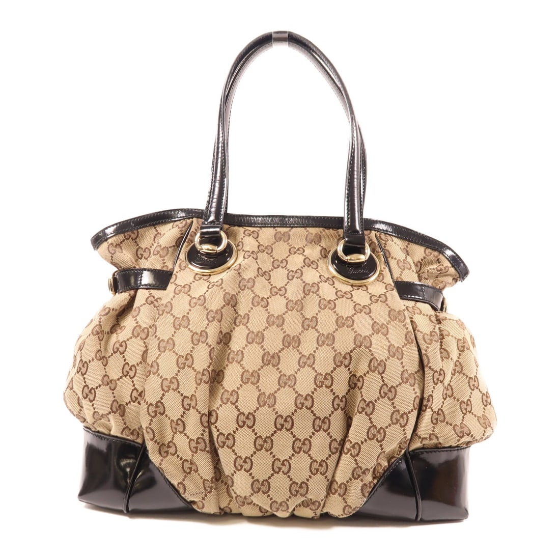 GUCCI GG Canvas Shoulder Bag Brown Black 203529 GHW Italy: GUCCI GG Canvas Shoulder Bag Brown Black 203529 GHW Italy This GUCCI GG GHW Shoulder Bag features a chic design crafted from GG canvas in a sophisticated brown and black color scheme. The bag measures