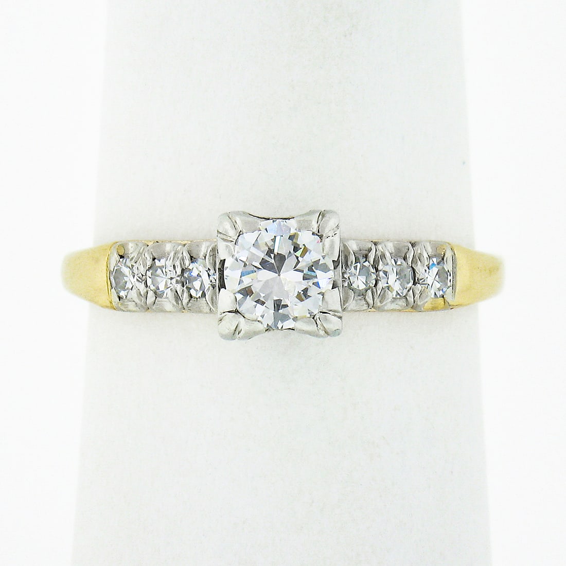 Vintage 14k Two Tone Gold 0.50ct Old Transitional Diamond Engagement Ring: Vintage 14k Two Tone Gold 0.50ct Old Transitional Diamond Engagement Ring Presenting a stunning vintage engagement ring, this exquisite piece features a solid 14k two-tone gold design with a captivati