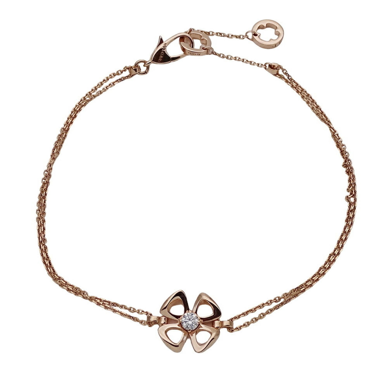 Rose Gold Fiorever Bracelet by Bulgari 10.8 cm Made in Italy: Rose Gold Fiorever Bracelet by Bulgari 10.8 cm Made in Italy This Bulgari FIOREVER bracelet is crafted from rose gold and features a feminine design in a gold tone. Made in Italy, the bracelet measure