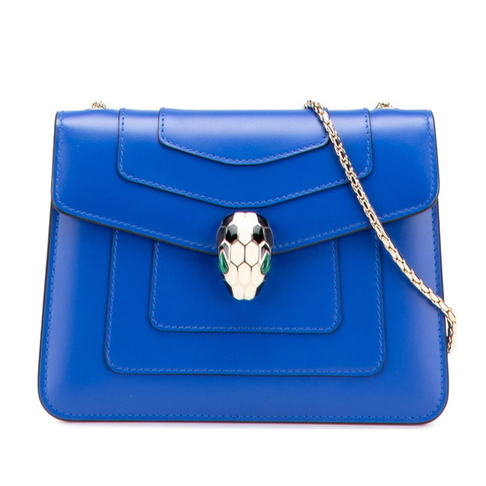 Blue Leather Serpenti Bag by Bulgari Made in Italy: Blue Leather Serpenti Bag by Bulgari Made in Italy This Bulgari Serpenti handbag is crafted from blue leather and features a structured silhouette. Designed for women, it is made in Italy and showcase