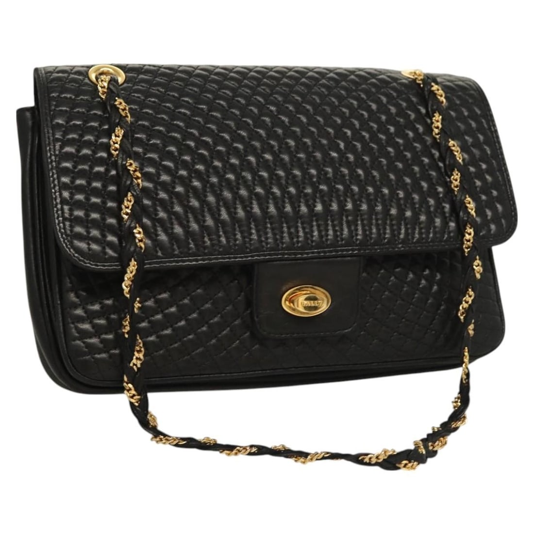 BALLY Black Gold Leather Chain Shoulder Bag Made in Italy: BALLY Black Gold Leather Chain Shoulder Bag Made in Italy Elevate your accessory game with this stylish BALLY Chain Shoulder Bag, expertly crafted from premium leather. The striking black and gold col