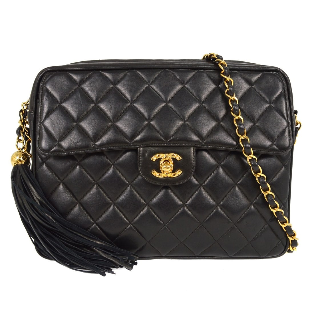 Chanel Black Lambskin Large Camera Shoulder Bag: Chanel Black Lambskin Large Camera Shoulder Bag This Chanel Black Lambskin Camera Bag in a large size is a stylish and versatile addition to your accessory collection. Crafted from premium lambskin le