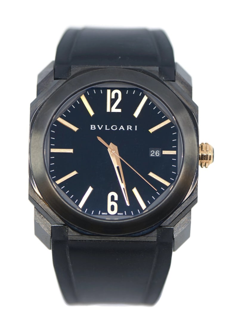 Bvlgari Octo Black Stainless Steel Automatic Watch BGO41S with Box: Bvlgari Octo Black Stainless Steel Automatic Watch BGO41S with Box Introducing the Bulgari Octo Black Stainless Steel Watch, a perfect blend of elegance and functionality. This wristwatch features a s
