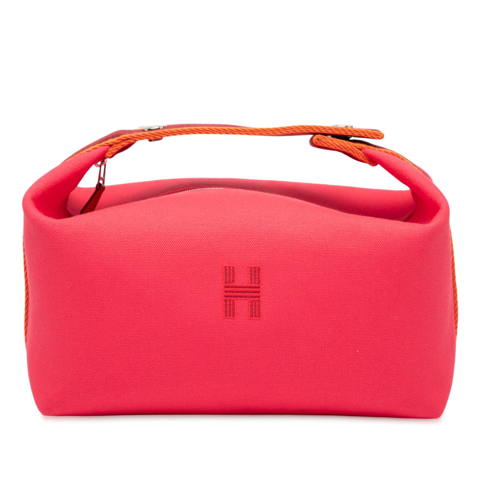 Hermes Large Toile Bride A Brac Vanity Bag Pink Fabric: Hermes Large Toile Bride A Brac Vanity Bag Pink Fabric This charming Hermes Large Toile Bride A Brac Case is designed for stylish organization. Crafted from durable canvas, it features a flat handle a