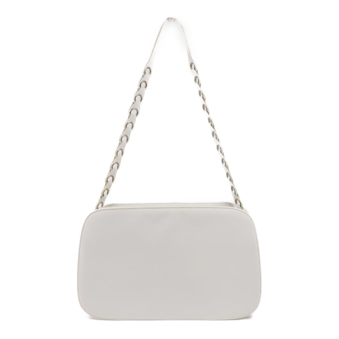 PRADA White Patent Leather Shoulder Bag B6388: PRADA White Patent Leather Shoulder Bag B6388 This elegant PRADA shoulder bag features a sleek design crafted from high-quality patent leather in a pristine white color. Ideal for everyday use, its co