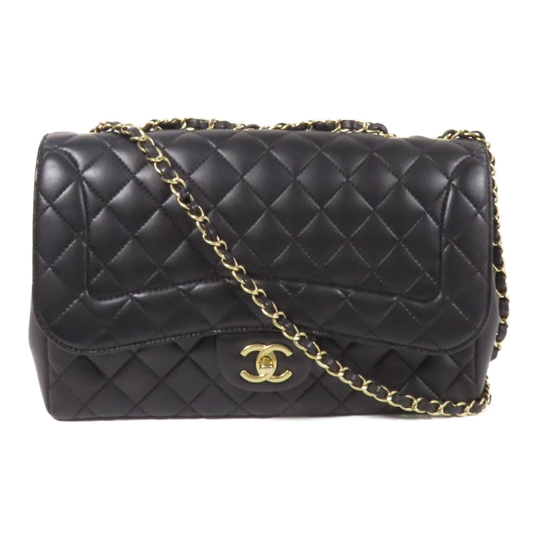 CHANEL Black Calfskin Leather Shoulder Bag with Gold Hardware (1 of 16)