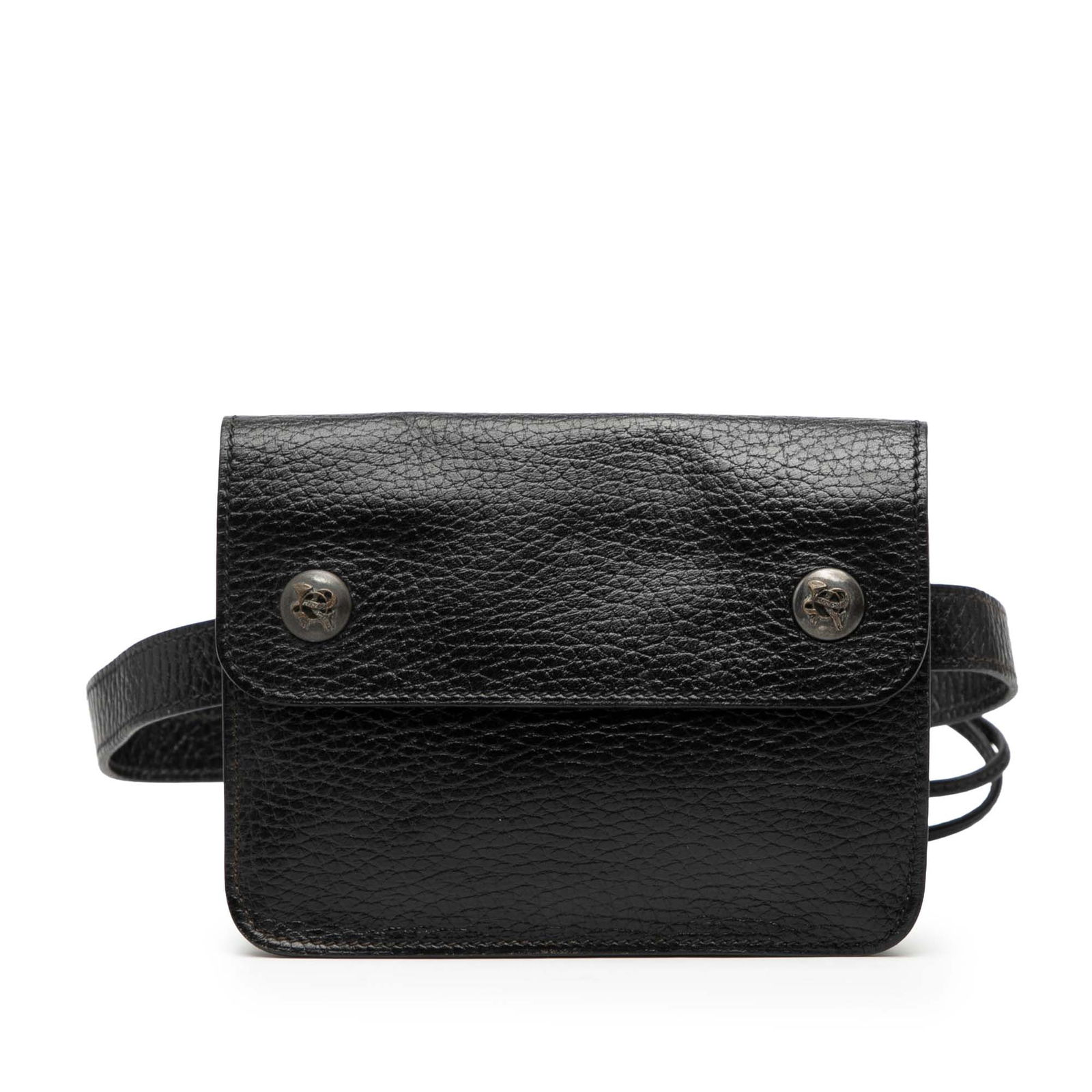 Hermes Courchevel Leather Belt Bag in Black with Flap Closure: Hermes Courchevel Leather Belt Bag in Black with Flap Closure This Hermes Courchevel Pochette Bum Bag features a black leather body, a flat leather waist strap, and a flap top with a magnetic snap clo