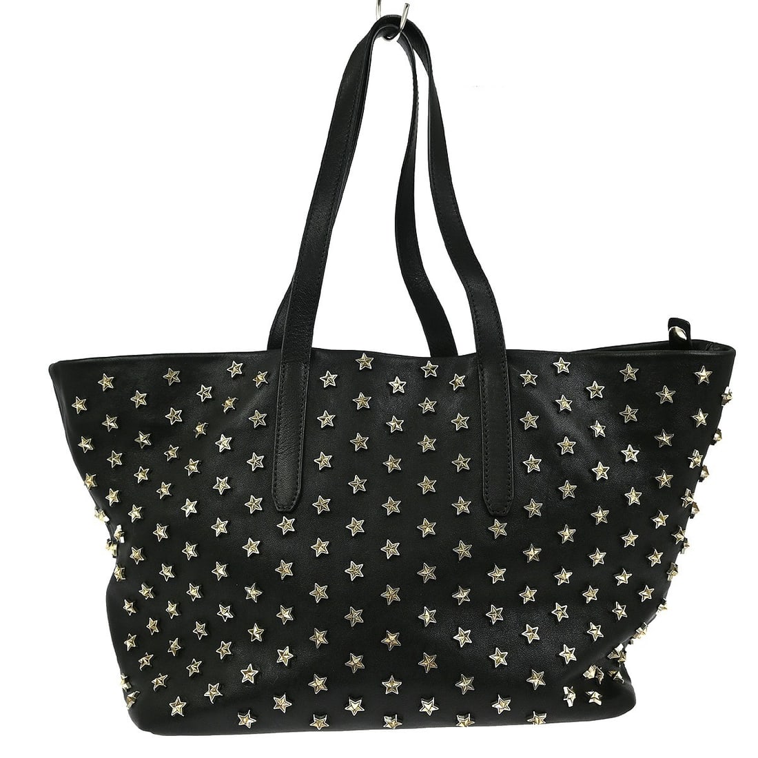 Jimmy Choo Sofia Tote Black Leather Star Studded Medium Shoulder Bag: Jimmy Choo Sofia Tote Black Leather Star Studded Medium Shoulder Bag Elevate your casual style with the Jimmy Choo Black Sofia Star Studs Tote Handbag. This chic medium tote features a sleek black lea
