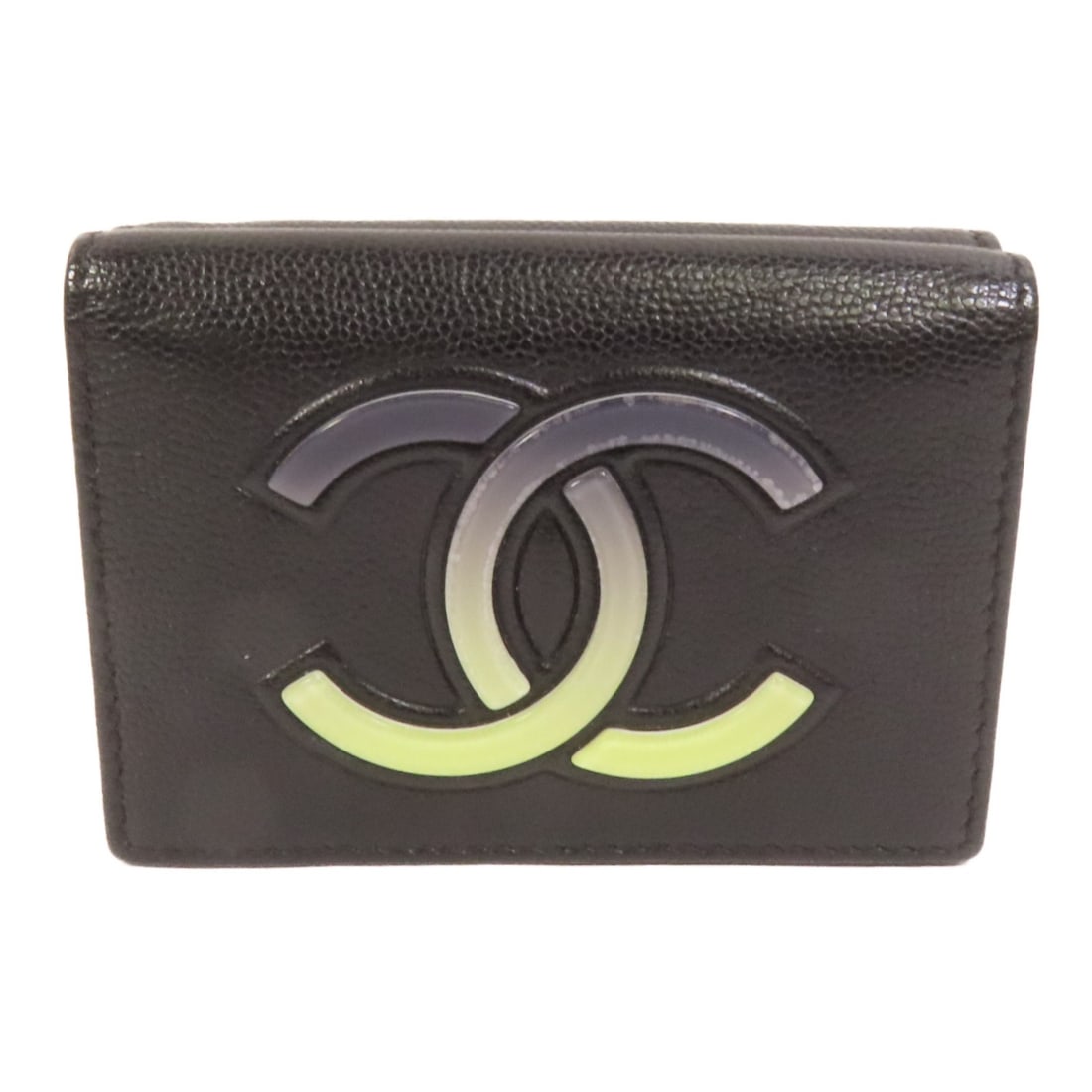 Black Calfskin Tri-Fold Wallet by CHANEL: Black Calfskin Tri-Fold Wallet by CHANEL This CHANEL tri-fold wallet is crafted from black calfskin leather and features the iconic CC design. Made in France, it is designed for regular use and offers