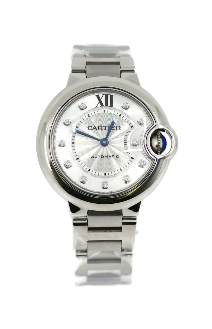 Cartier Ballon Bleu Diamond Bezel Automatic Watch W4BB0021 with Box and Papers: Cartier Ballon Bleu Diamond Bezel Automatic Watch W4BB0021 with Box and Papers This exquisite Cartier Ballon Bleu wristwatch features a stunning diamond bezel and a sleek stainless steel band, making
