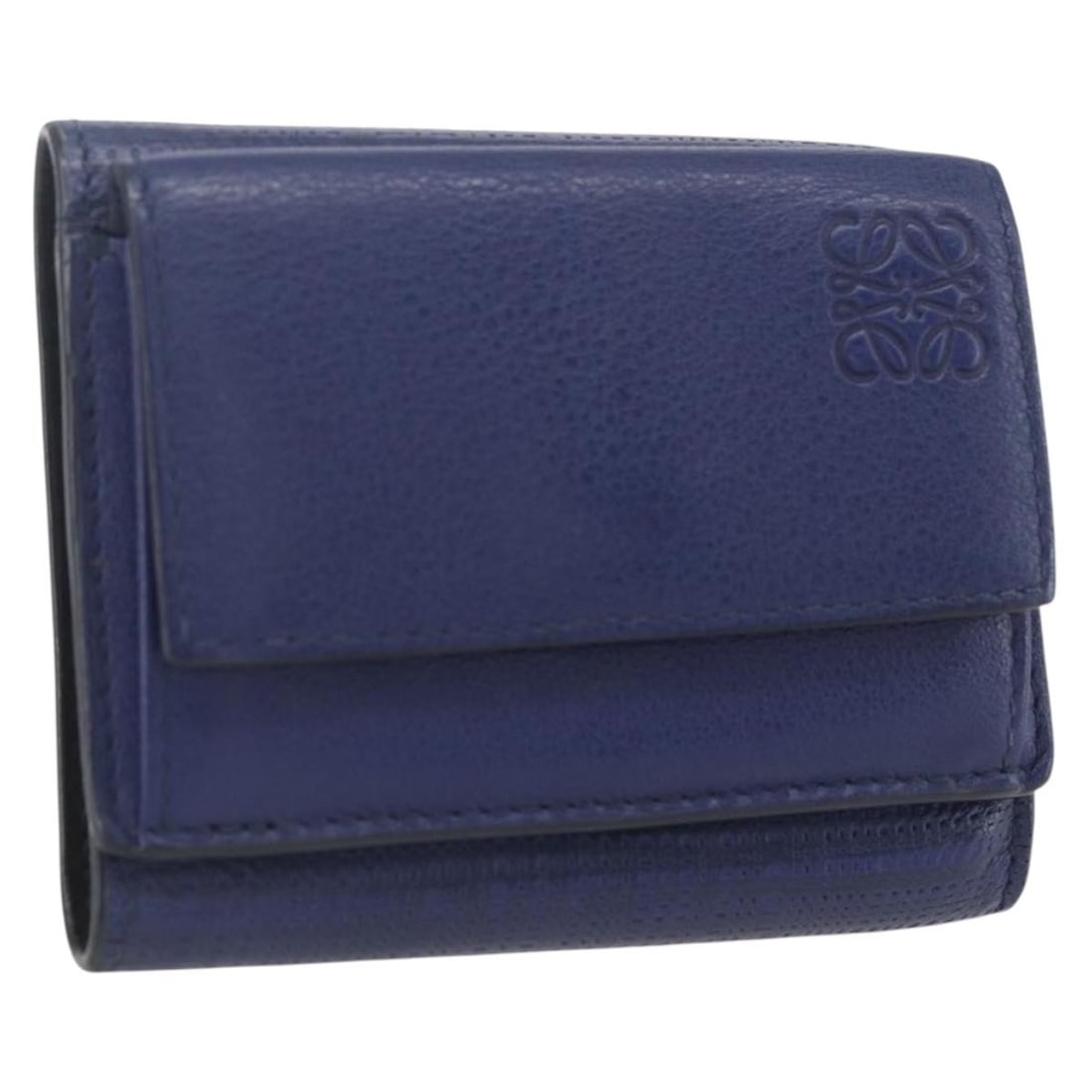 Navy Leather LOEWE Anagram Wallet with Gold Accent and Dust Bag: Navy Leather LOEWE Anagram Wallet with Gold Accent and Dust Bag This LOEWE Anagram wallet is crafted from navy leather with gold accents, offering a compact and elegant design. Made in Spain, it featu