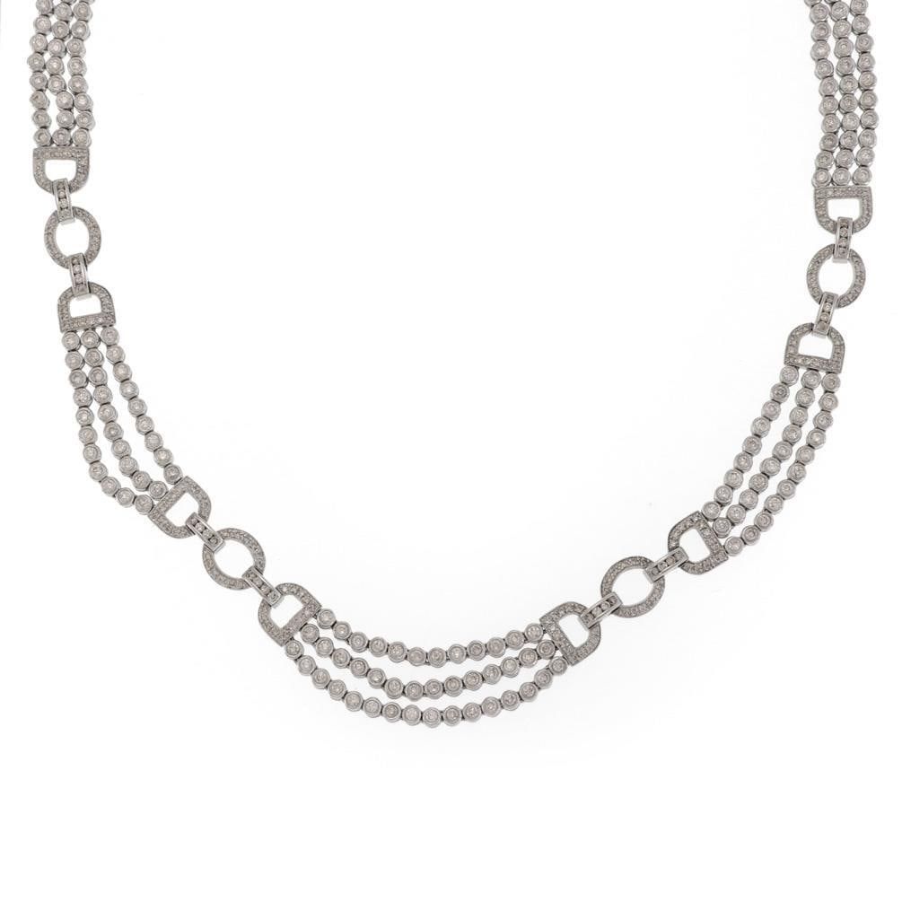 Estate 8.45ct Diamond 14k White Gold 3 Row Collar Necklace: Estate 8.45ct Diamond 14k White Gold 3 Row Collar Necklace This exquisite estate necklace showcases a stunning design with approximately 8.45 carats of diamonds set in 14k white gold. The necklace fea