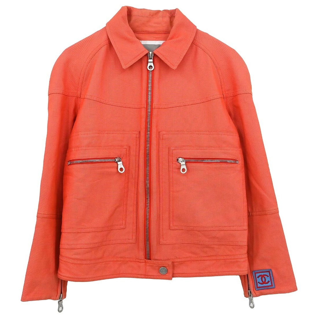 Chanel Sport Line Vintage Zip Up Jacket Orange 02S Size 38: Chanel Sport Line Vintage Zip Up Jacket Orange 02S Size 38 This stylish Chanel Sport Line Zip Up Jacket is perfect for your casual outings. Crafted from a blend of 67% cotton and 33% polyamide, it off