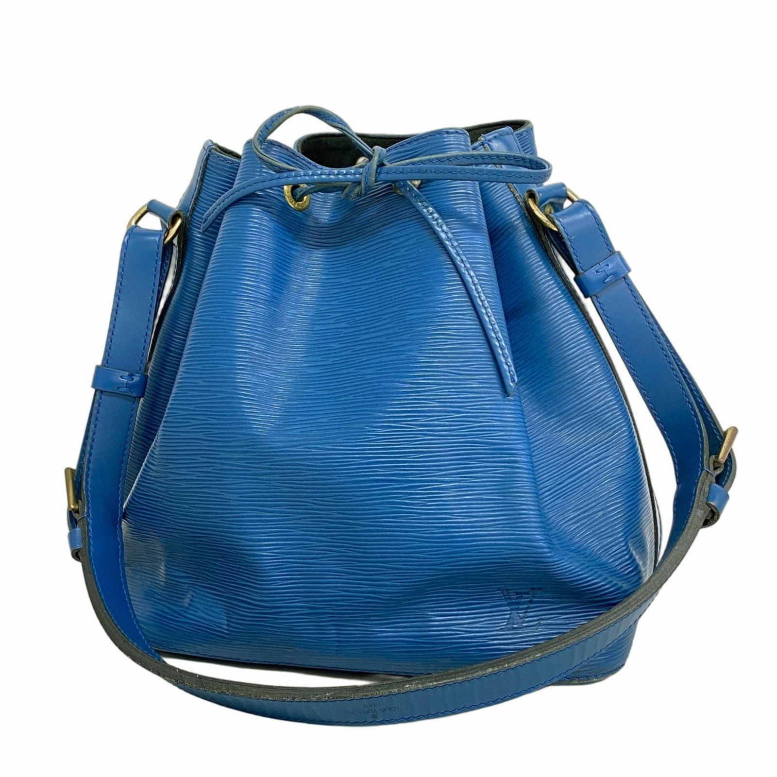 Louis Vuitton Petit Noe Blue Leather Shoulder Bag: Louis Vuitton Petit Noe Blue Leather Shoulder Bag This Louis Vuitton Petit Noe handbag is crafted from blue leather and is designed for women. Made in France, it features a spacious interior and a cla