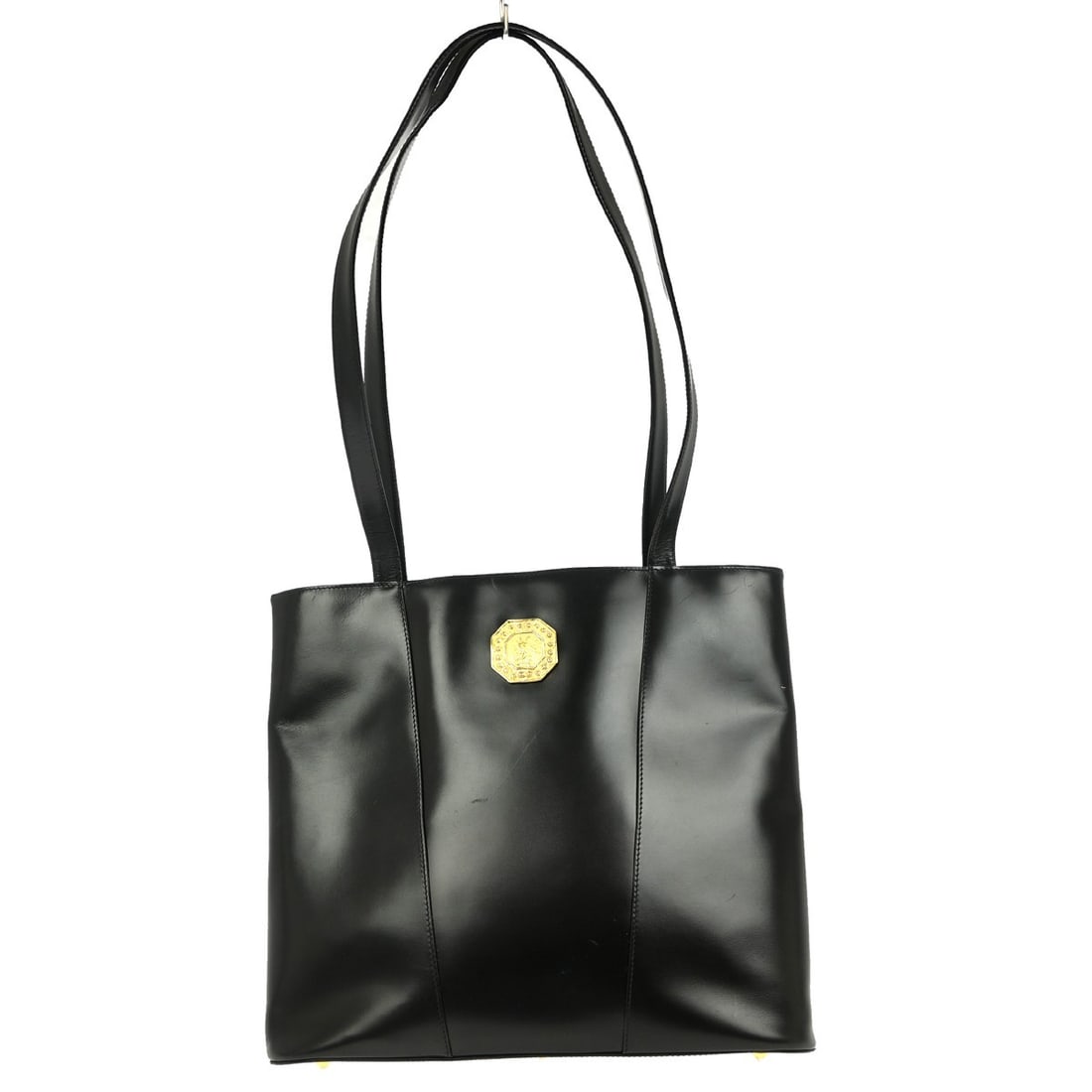 Yves Saint Laurent Medium Black Leather Shoulder Bag with Logo Accent: Yves Saint Laurent Medium Black Leather Shoulder Bag with Logo Accent This Yves Saint Laurent Shoulder Bag showcases a chic black leather exterior, perfect for casual occasions. With dimensions of 14