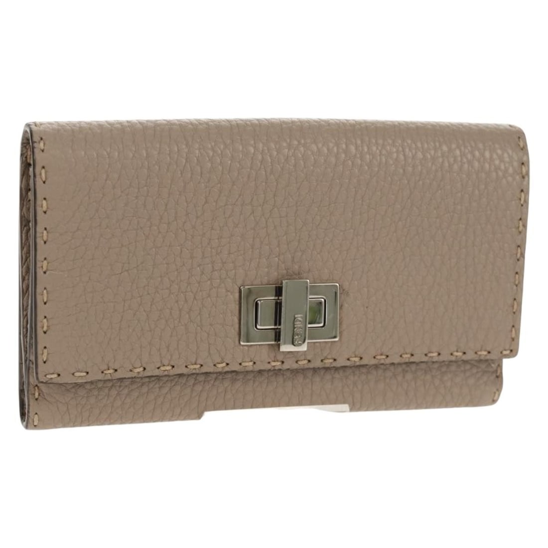 FENDI Seleria Peek A Boo Long Wallet Leather Beige Silver Authentic (1 of 18)